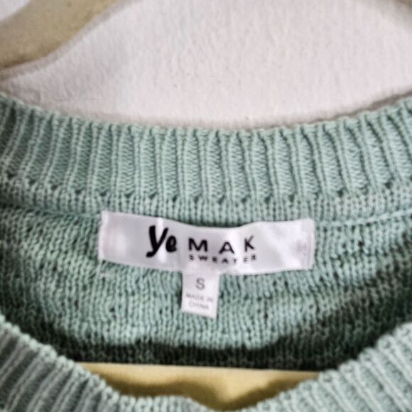Ye Mak Mint Green Classic Casual Button Front Crew Neck Knit Crop Sweater Small - Picture 6 of 9
